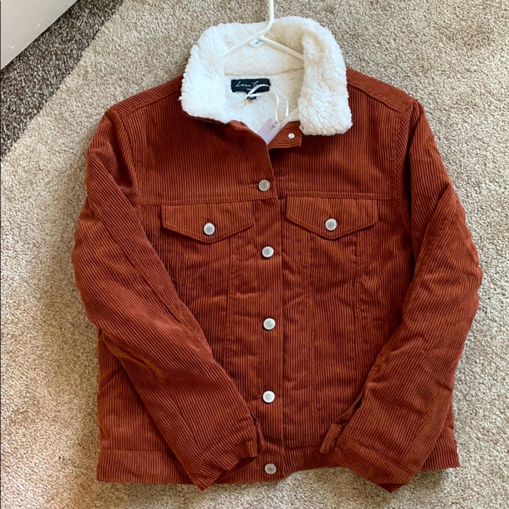 Love Tree Rust Corduroy Jacket - Faux Fur - Small
